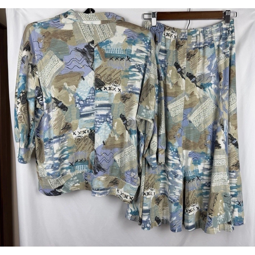 VTG Kay Silver Abstract Art to Wear Shirt(L) Skirt(M) Set Pastel Brushstroke 80s - Picture 2 of 14